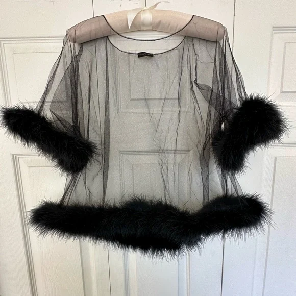 Rosamosario Black Marabou and Tulle Sheer Top Lingerie as Outerwear - Picture 3 of 9